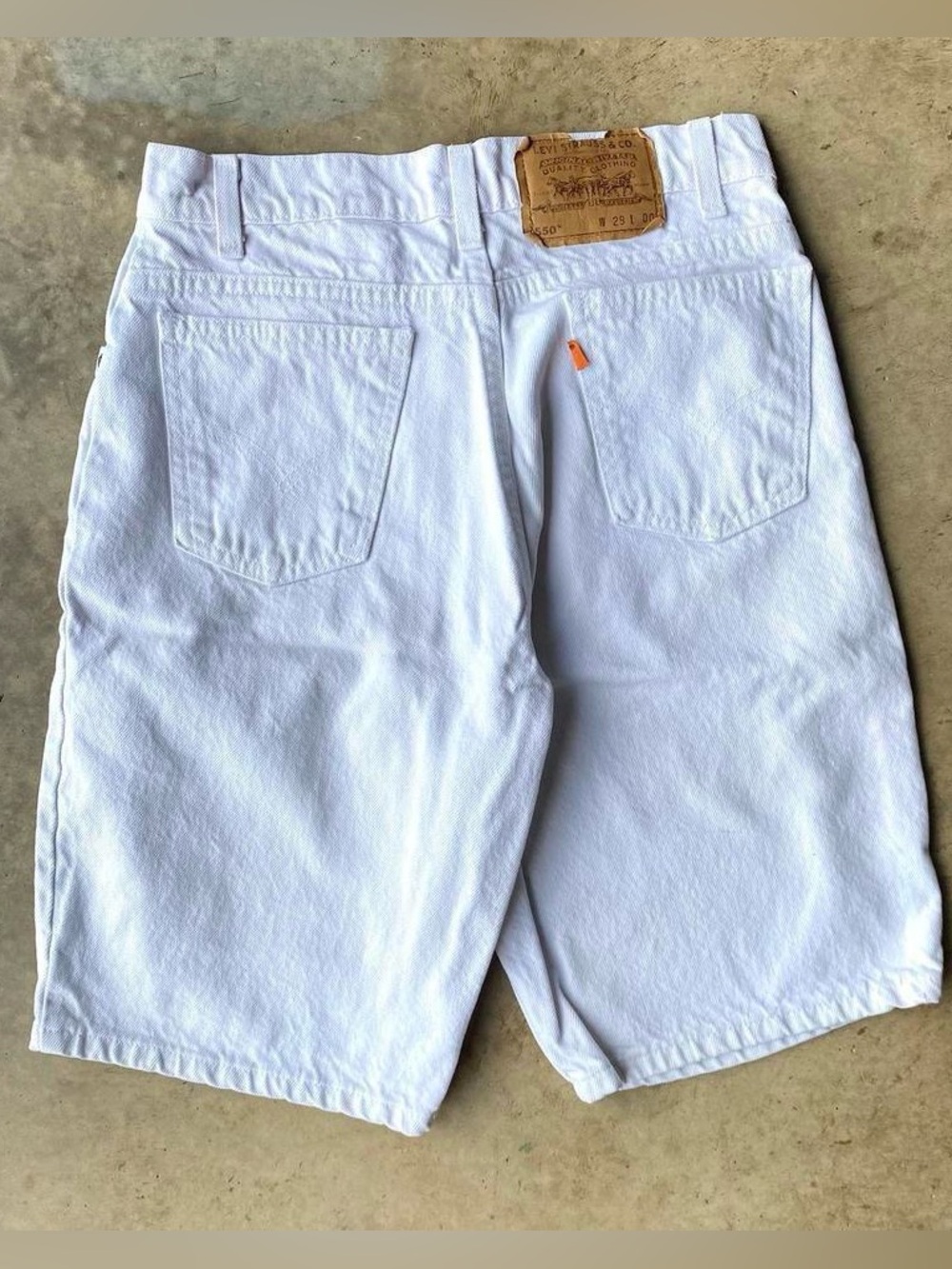 Vintage Levi’s Jorts 90s Levi's 550 white denim shorts  orange tab.